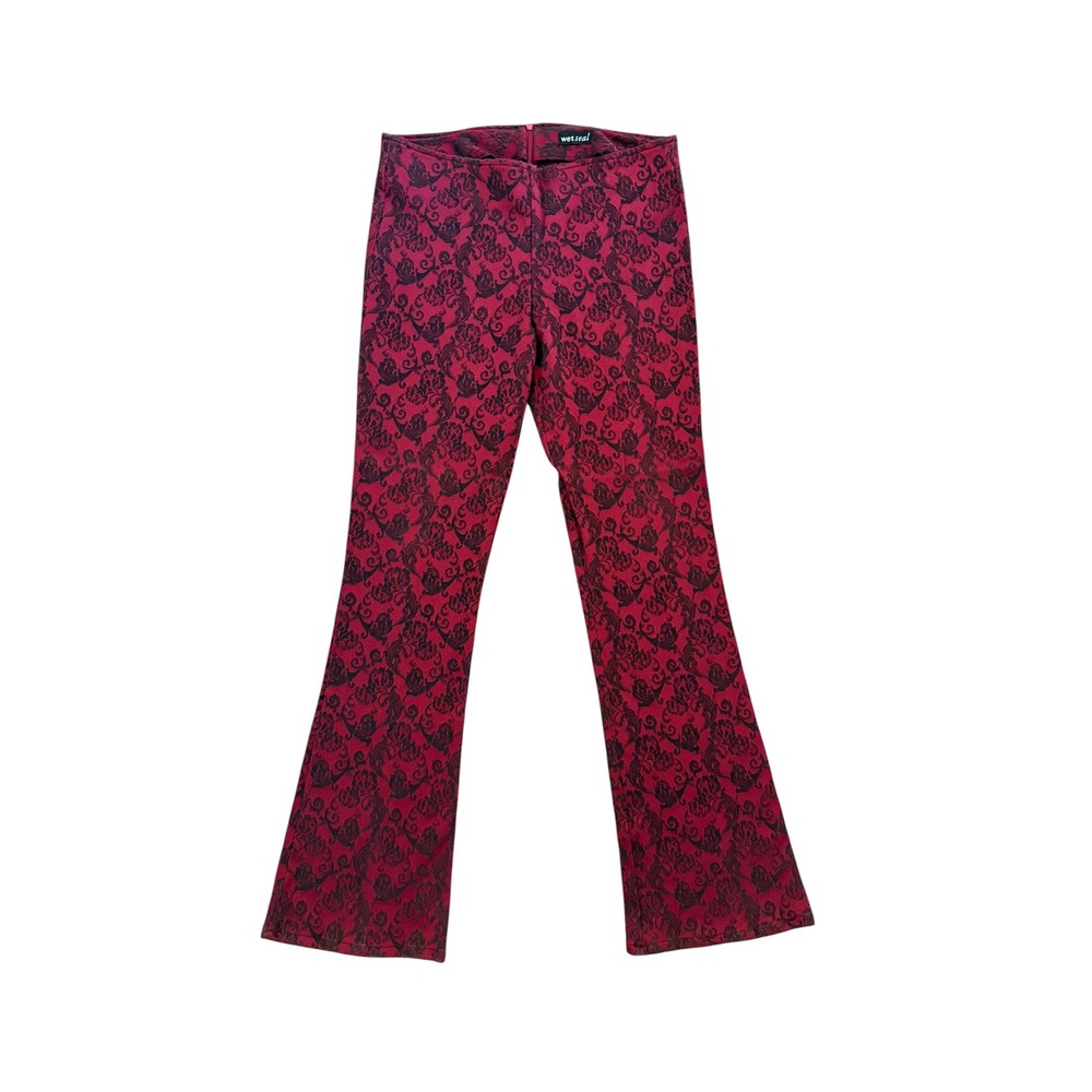 Wet Seal Vintage Y2K Red Black Damask Brocade Flare Pants Size Small Approx